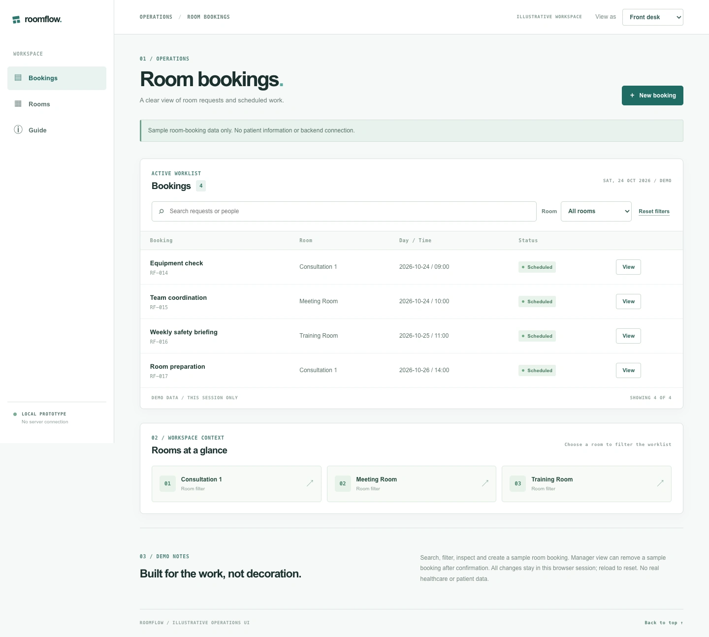 Actual RoomFlow desktop interface screenshot